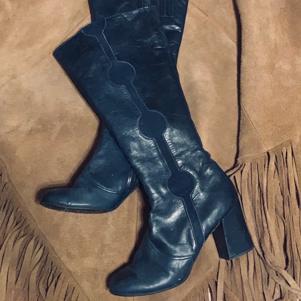 COPY - 1960 197 0 boho blue leather suede vintage boots